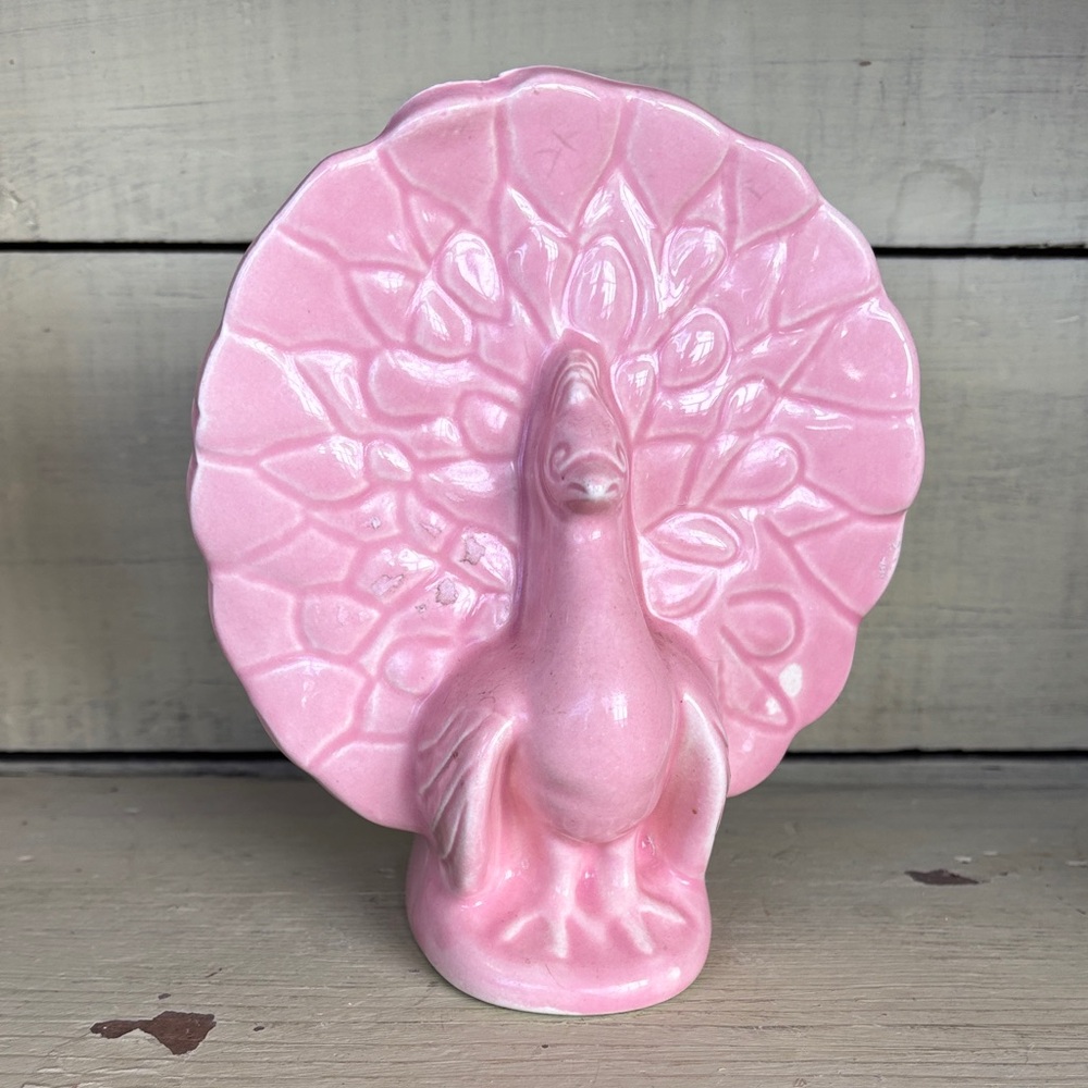Vintage Mccoy pink peacock pocket planter